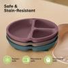 imageKeaBabies Suction Plates with Lids for Baby  3Pack 100 Silicone Toddler Plates with Suction Divided BPAFree Baby Led Weaning Essentials for Kids Dishwasher Microwave Safe Durable SlateRocky