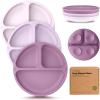 imageKeaBabies Suction Plates with Lids for Baby  3Pack 100 Silicone Toddler Plates with Suction Divided BPAFree Baby Led Weaning Essentials for Kids Dishwasher Microwave Safe Durable SlateAmethyst