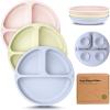 imageKeaBabies Suction Plates with Lids for Baby  3Pack 100 Silicone Toddler Plates with Suction Divided BPAFree Baby Led Weaning Essentials for Kids Dishwasher Microwave Safe Durable SlateRain