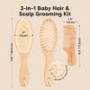 imageBaby Hair Brush and Comb Set for Newborn  Wooden Baby Hair Brush Set with Soft Goat Bristle Baby Brush Set for Newborns Baby Brush and Comb Set Girl Boy Toddler Cradle Cap BrushOval Golden OakWalnut