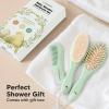 imageBaby Hair Brush and Comb Set for Newborn  Wooden Baby Hair Brush Set with Soft Goat Bristle Baby Brush Set for Newborns Baby Brush and Comb Set Girl Boy Toddler Cradle Cap BrushOval Golden OakSage