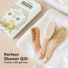 imageBaby Hair Brush and Comb Set for Newborn  Wooden Baby Hair Brush Set with Soft Goat Bristle Baby Brush Set for Newborns Baby Brush and Comb Set Girl Boy Toddler Cradle Cap BrushOval Golden OakWalnut