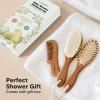 imageBaby Hair Brush and Comb Set for Newborn  Wooden Baby Hair Brush Set with Soft Goat Bristle Baby Brush Set for Newborns Baby Brush and Comb Set Girl Boy Toddler Cradle Cap BrushOval Golden OakDark Walnut