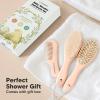 imageBaby Hair Brush and Comb Set for Newborn  Wooden Baby Hair Brush Set with Soft Goat Bristle Baby Brush Set for Newborns Baby Brush and Comb Set Girl Boy Toddler Cradle Cap BrushOval Golden OakPeach