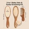 imageBaby Hair Brush and Comb Set for Newborn  Wooden Baby Hair Brush Set with Soft Goat Bristle Baby Brush Set for Newborns Baby Brush and Comb Set Girl Boy Toddler Cradle Cap BrushOval Golden OakDark Walnut