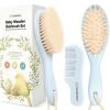 imageBaby Hair Brush and Comb Set for Newborn  Wooden Baby Hair Brush Set with Soft Goat Bristle Baby Brush Set for Newborns Baby Brush and Comb Set Girl Boy Toddler Cradle Cap BrushOval Golden OakFrost