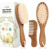 imageBaby Hair Brush and Comb Set for Newborn  Wooden Baby Hair Brush Set with Soft Goat Bristle Baby Brush Set for Newborns Baby Brush and Comb Set Girl Boy Toddler Cradle Cap BrushOval Golden OakDark Walnut