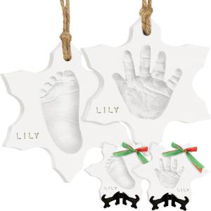 imageBaby Hand and Footprint Kit  Personalized Newborn Footprint Ornament Clay Handprint Keepsake Easy DIY Dog Paw Print Kit Baby Shower Gifts for Boys Girls New Mom Gifts JinglesSnowflakes