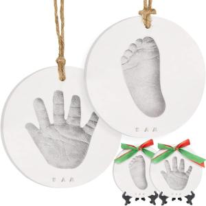 imageBaby Hand and Footprint Kit Keepsake  QuickDry Newborn Foot ampamp Handprint Ornament Kit Boys Girls Personalized New Baby Gifts for New Parents Cute Christmas ampamp Keepsake Gifts Duo HeartSilver Paint