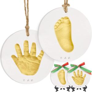 imageBaby Hand and Footprint Kit Keepsake  QuickDry Newborn Foot ampamp Handprint Ornament Kit Boys Girls Personalized New Baby Gifts for New Parents Cute Christmas ampamp Keepsake Gifts Duo HeartGold Paint
