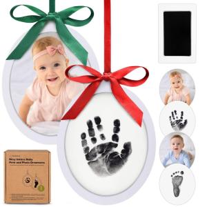imageInkless Baby Hand and Footprint Kit  TwoSides Newborn Footprint Kit Ornament Personalized Baby Gifts Photo Frame Cute Newborn Keepsake for Nursery Decor New Mom Gifts OvalAlpine WhiteMist Blue