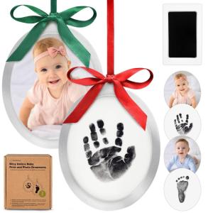 imageInkless Baby Hand and Footprint Kit  TwoSides Newborn Footprint Kit Ornament Personalized Baby Gifts Photo Frame Cute Newborn Keepsake for Nursery Decor New Mom Gifts OvalAlpine WhiteOvalSilver