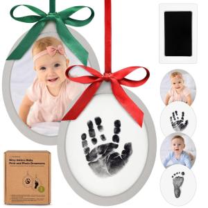 imageInkless Baby Hand and Footprint Kit  TwoSides Newborn Footprint Kit Ornament Personalized Baby Gifts Photo Frame Cute Newborn Keepsake for Nursery Decor New Mom Gifts OvalAlpine WhiteCloud Gray