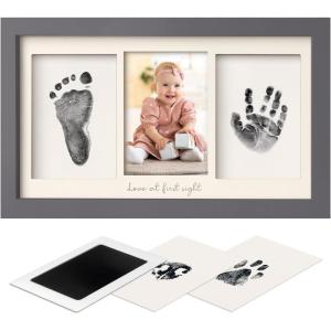 imageInkless Hand and Footprint Kit Boy Girl Newborn Keepsake  No Mess Ink Pad for Baby Handprint Clean Touch Paw Print Kit for Dog Picture Frame Personalized Baby Shower Gifts Onyx BlackGunmetal Gray