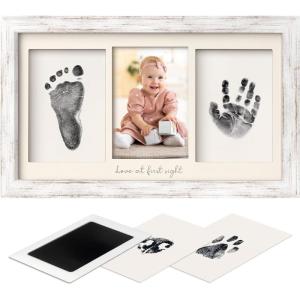 imageInkless Hand and Footprint Kit Boy Girl Newborn Keepsake  No Mess Ink Pad for Baby Handprint Clean Touch Paw Print Kit for Dog Picture Frame Personalized Baby Shower Gifts Onyx BlackVintage White