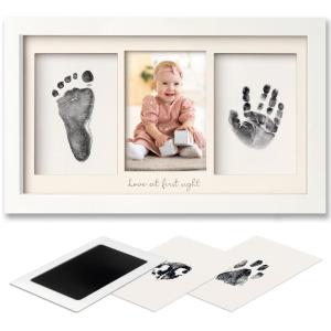 imageInkless Hand and Footprint Kit Boy Girl Newborn Keepsake  No Mess Ink Pad for Baby Handprint Clean Touch Paw Print Kit for Dog Picture Frame Personalized Baby Shower Gifts Onyx BlackAlpine White