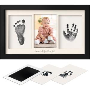 imageInkless Hand and Footprint Kit Boy Girl Newborn Keepsake  No Mess Ink Pad for Baby Handprint Clean Touch Paw Print Kit for Dog Picture Frame Personalized Baby Shower Gifts Onyx BlackOnyx Black