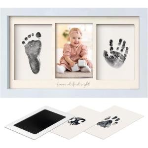 imageInkless Hand and Footprint Kit Boy Girl Newborn Keepsake  No Mess Ink Pad for Baby Handprint Clean Touch Paw Print Kit for Dog Picture Frame Personalized Baby Shower Gifts Onyx BlackMist Blue