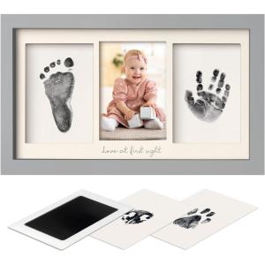 imageInkless Hand and Footprint Kit Boy Girl Newborn Keepsake  No Mess Ink Pad for Baby Handprint Clean Touch Paw Print Kit for Dog Picture Frame Personalized Baby Shower Gifts Onyx BlackCloud Gray