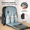 imageDiaper Bag Backpack  Multifunctional Travel Diaper Back PacksMaternity Baby Changing Bags Compact 12L Capacity PU Leather Waterproof Unisex Stylish Nappy Bag Diaper Changing Pad Navy BlueCharcoal