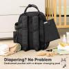 imageDiaper Bag Backpack  Multifunctional Travel Diaper Back PacksMaternity Baby Changing Bags Compact 12L Capacity PU Leather Waterproof Unisex Stylish Nappy Bag Diaper Changing Pad Navy BlueTrendy Black