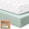 image2Pack Waterproof Baby Crib Sheets for Boys Girls  52x28 Viscose Derived from Bamboo Toddler Bed Sheet Neutral Fitted Crib Mattress Protector Cover for Baby Bedding Soft ampamp Gentle EcruBunnies