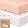 image2Pack Waterproof Baby Crib Sheets for Boys Girls  52x28 Viscose Derived from Bamboo Toddler Bed Sheet Neutral Fitted Crib Mattress Protector Cover for Baby Bedding Soft ampamp Gentle EcruButterflies