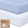 image2Pack Waterproof Crib Sheets for Boy Girl  Organic Cotton 52X28 Fitted Crib Sheets NeutralCrib Mattress Protector SheetsSoft Toddler Bed SheetsWashable Infant Fitted Baby Crib SheetsKeaSafariBlue Flax