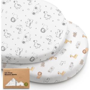 image2Pack Baby Bassinet Sheets Girl Boy  Viscose Derived from Bamboo Fitted Bassinet Sheets Compatible with Halo Bassinest Swivel Sleeper Baby Delight Graco Bedside Bassinet Mattress Sheet BunniesKeasafari