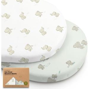 image2Pack Baby Bassinet Sheets Girl Boy  Viscose Derived from Bamboo Fitted Bassinet Sheets Compatible with Halo Bassinest Swivel Sleeper Baby Delight Graco Bedside Bassinet Mattress Sheet BunniesElly
