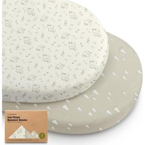 image2Pack Baby Bassinet Sheets Girl Boy  Viscose Derived from Bamboo Fitted Bassinet Sheets Compatible with Halo Bassinest Swivel Sleeper Baby Delight Graco Bedside Bassinet Mattress Sheet BunniesPine Grove