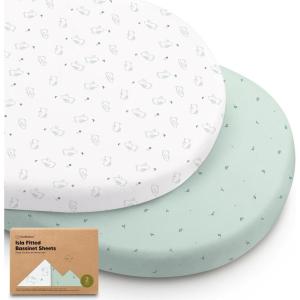 image2Pack Baby Bassinet Sheets Girl Boy  Viscose Derived from Bamboo Fitted Bassinet Sheets Compatible with Halo Bassinest Swivel Sleeper Baby Delight Graco Bedside Bassinet Mattress Sheet BunniesBunnies