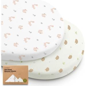 image2Pack Baby Bassinet Sheets Girl Boy  Viscose Derived from Bamboo Fitted Bassinet Sheets Compatible with Halo Bassinest Swivel Sleeper Baby Delight Graco Bedside Bassinet Mattress Sheet BunniesNibbleBruce