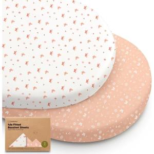 image2Pack Baby Bassinet Sheets Girl Boy  Viscose Derived from Bamboo Fitted Bassinet Sheets Compatible with Halo Bassinest Swivel Sleeper Baby Delight Graco Bedside Bassinet Mattress Sheet BunniesButterflies