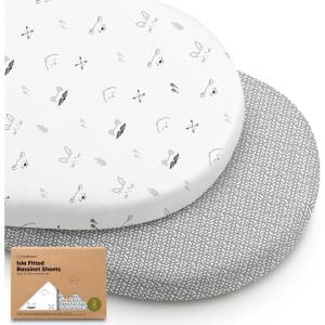 image2Pack Baby Bassinet Sheets Girl Boy  Viscose Derived from Bamboo Fitted Bassinet Sheets Compatible with Halo Bassinest Swivel Sleeper Baby Delight Graco Bedside Bassinet Mattress Sheet BunniesNordic