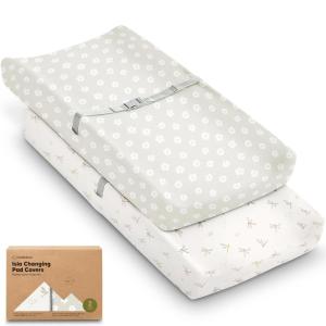 image2Pack Baby Changing Pad Covers for Girl Boy Neutral  Soft Viscose Derived from Bamboo Changing Table Pad Cover Sheets Baby Nursery Diaper Changing Pad Cover Contour Changing Pad Liner MeadowMeadow