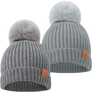 image2Pack Baby Hats for Girls Boys  Stretchy Baby Beanies Cute Newborn ampamp Toddler Winter Hat Soft ampamp Warm Pom Pom Beanie for Infant Toddler Boys Girls 636 Months Ember MSteel