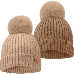 image2Pack Baby Hats for Girls Boys  Stretchy Baby Beanies Cute Newborn ampamp Toddler Winter Hat Soft ampamp Warm Pom Pom Beanie for Infant Toddler Boys Girls 636 Months Ember MDune