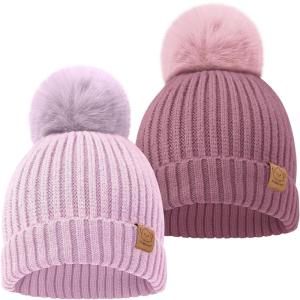 image2Pack Baby Hats for Girls Boys  Stretchy Baby Beanies Cute Newborn ampamp Toddler Winter Hat Soft ampamp Warm Pom Pom Beanie for Infant Toddler Boys Girls 636 Months Ember MRegalia