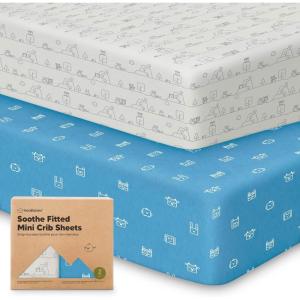 image2Pack Mini Crib Sheets Fitted  38x26 Pack N Play Sheets for Pack and Play Mattress Organic Cotton Soft ampamp Breathable Playard Bedding Neutral Mini Toddler Bed Cover for Boys Girls EllyKeapixel