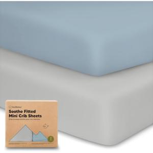 image2Pack Mini Crib Sheets Fitted  38x26 Pack N Play Sheets for Pack and Play Mattress Organic Cotton Soft ampamp Breathable Playard Bedding Neutral Mini Toddler Bed Cover for Boys Girls EllySteel