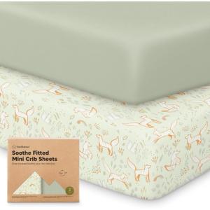 image2Pack Mini Crib Sheets Fitted  38x26 Pack N Play Sheets for Pack and Play Mattress Organic Cotton Soft ampamp Breathable Playard Bedding Neutral Mini Toddler Bed Cover for Boys Girls EllyFoxtrot