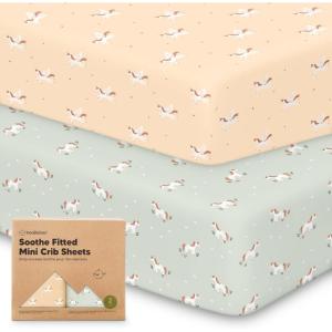 image2Pack Mini Crib Sheets Fitted  38x26 Pack N Play Sheets for Pack and Play Mattress Organic Cotton Soft ampamp Breathable Playard Bedding Neutral Mini Toddler Bed Cover for Boys Girls EllyLune Mystic