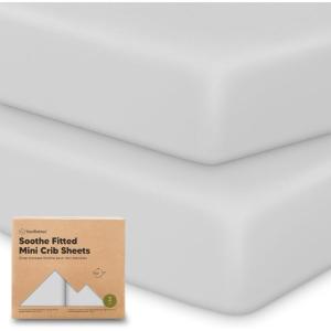 image2Pack Mini Crib Sheets Fitted  38x26 Pack N Play Sheets for Pack and Play Mattress Organic Cotton Soft ampamp Breathable Playard Bedding Neutral Mini Toddler Bed Cover for Boys Girls EllyFrench Gray