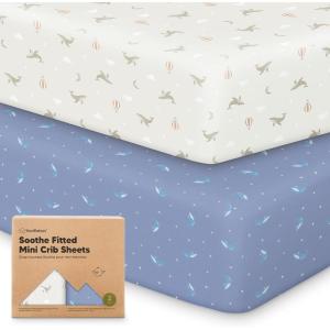 image2Pack Mini Crib Sheets Fitted  38x26 Pack N Play Sheets for Pack and Play Mattress Organic Cotton Soft ampamp Breathable Playard Bedding Neutral Mini Toddler Bed Cover for Boys Girls EllyMarine Muse