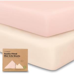 image2Pack Mini Crib Sheets Fitted  38x26 Pack N Play Sheets for Pack and Play Mattress Organic Cotton Soft ampamp Breathable Playard Bedding Neutral Mini Toddler Bed Cover for Boys Girls EllyCameo