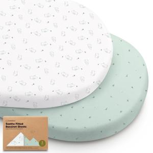 image2Pack Organic Bassinet Sheets for Girls Boys  100 Cotton Bassinet Mattress Sheets Compatible with Halo Bassinest Swivel Sleeper GracoBaby DelightChiccoUnisex Fitted Bassinet Sheets Beach DayBunnies