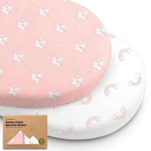 image2Pack Organic Bassinet Sheets for Girls Boys  100 Cotton Bassinet Mattress Sheets Compatible with Halo Bassinest Swivel Sleeper GracoBaby DelightChiccoUnisex Fitted Bassinet Sheets Beach DayDream Land