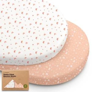 image2Pack Organic Bassinet Sheets for Girls Boys  100 Cotton Bassinet Mattress Sheets Compatible with Halo Bassinest Swivel Sleeper GracoBaby DelightChiccoUnisex Fitted Bassinet Sheets Beach DayButterflies