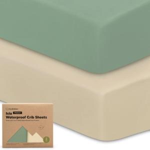 image2Pack Waterproof Baby Crib Sheets for Boys Girls  52x28 Viscose Derived from Bamboo Toddler Bed Sheet Neutral Fitted Crib Mattress Protector Cover for Baby Bedding Soft ampamp Gentle EcruHedges